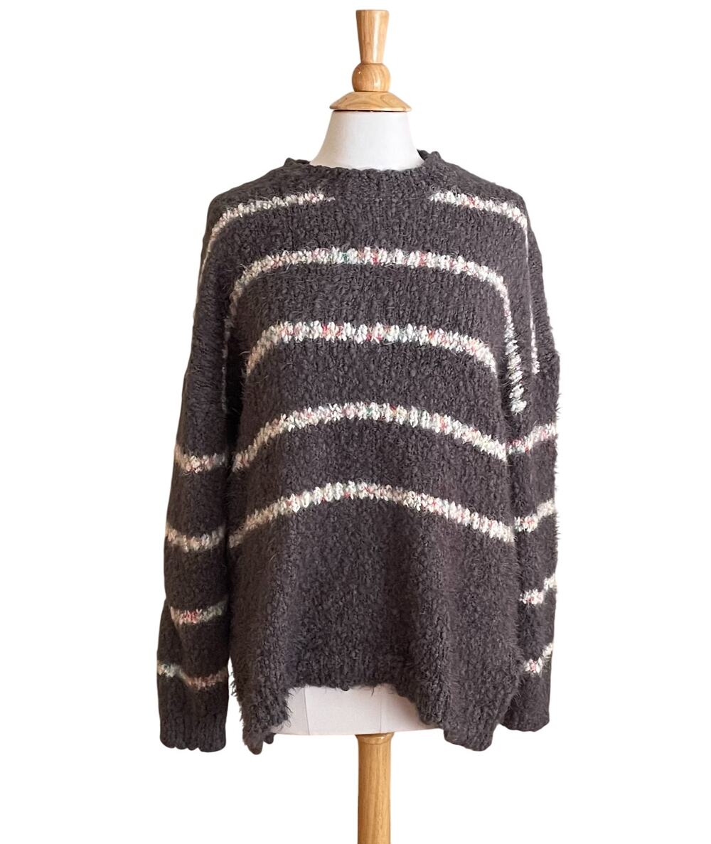 Davi & Dani Gray, White Fuzzy, Chunky Knit Boxy Oversized Sweater, 2XL